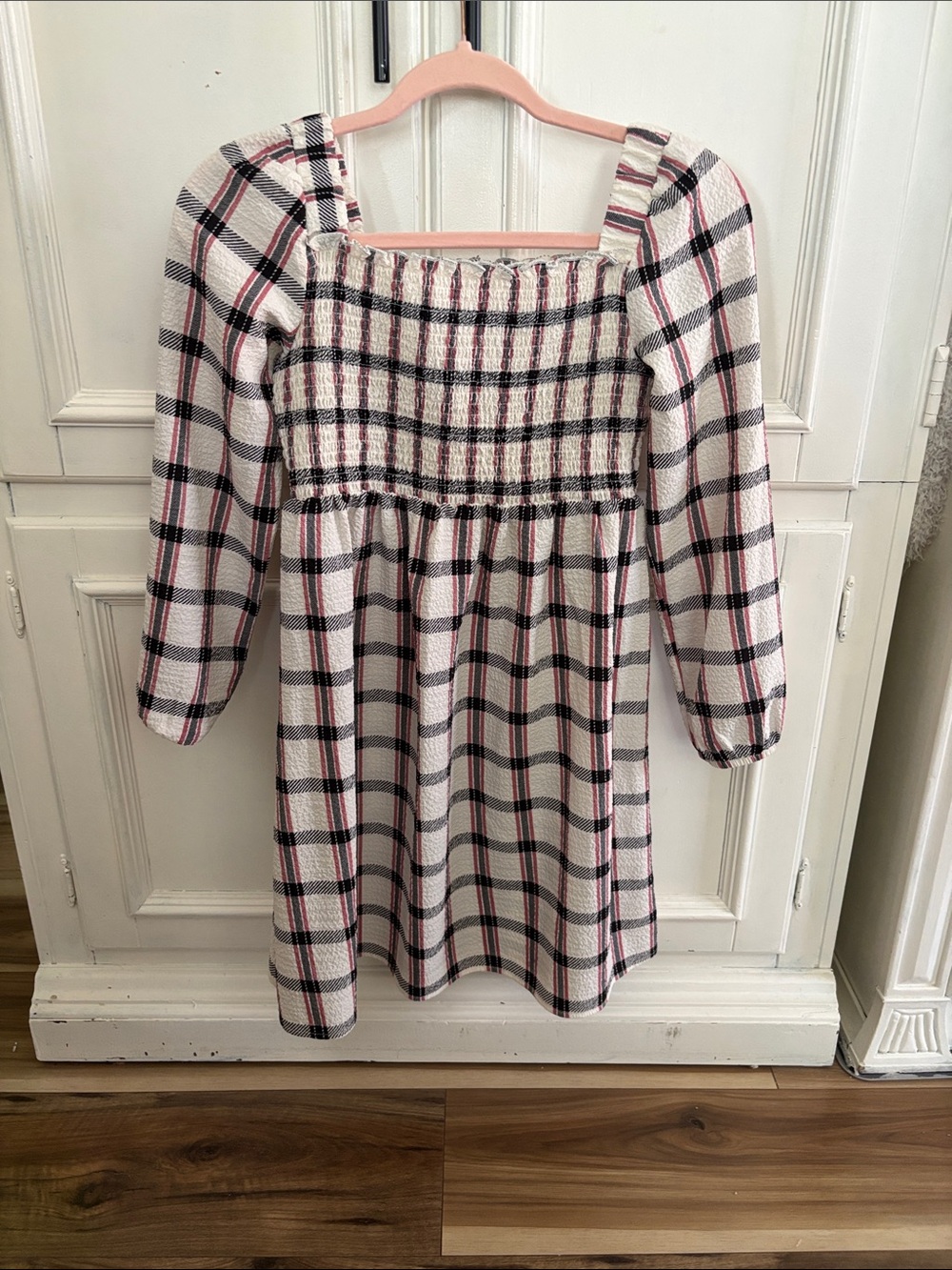 wonder nation Pink Plaid Long-Sleeve Smocked Dress